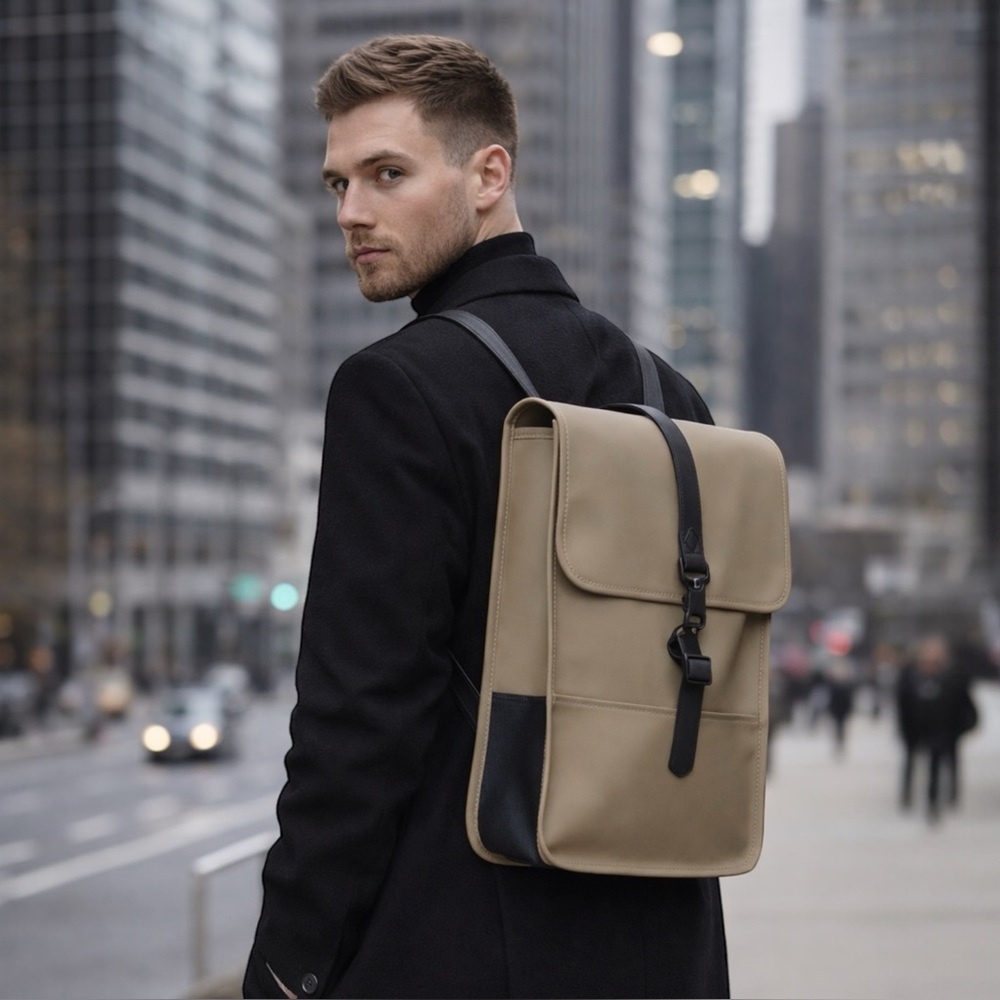 Rains Backpack Mens Tan‎ Sand Mini W3 Waterproof Travel Formal Office NWT 13020